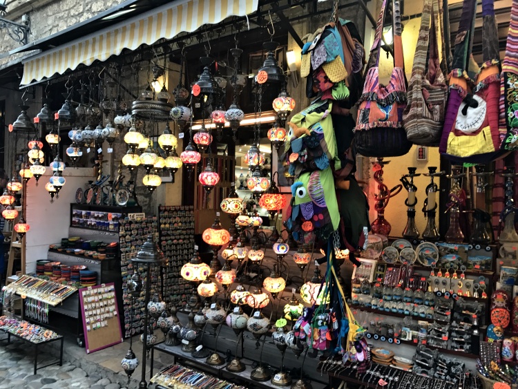 Colourful items for sale in the Old Town of Mostar